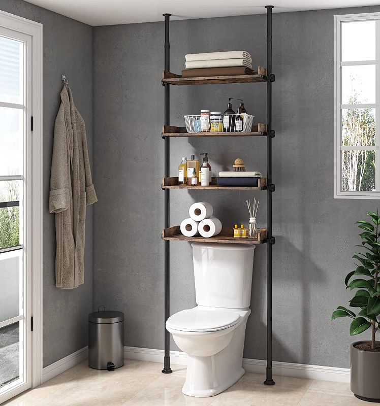 Photo 1 of ** PARTS ONLY!! ALLZONE Bathroom Organizer, Over The Toilet Storage, 4-Tier Adjustable Wood Shelves for Small Rooms, Saver Space Rack, 92 to 116 Inch Tall, Narrow Cabinet, Rustic Brown
stock photo for reference only
