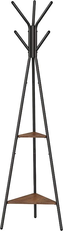 Photo 1 of VASAGLE Coat Rack Freestanding, Coat Hanger Stand, Hall Tree with 2 Shelves, for Clothes, Hat, Bag, Industrial Style, Hazelnut Brown and Black URCR016B01
