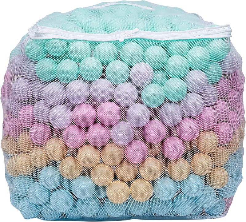 Photo 1 of Amazon Basics BPA Free Crush-Proof Plastic Ball Pit Balls with Storage Bag, Toddlers Kids 12+ Months, 6 Pastel Colors - Pack of 1000
