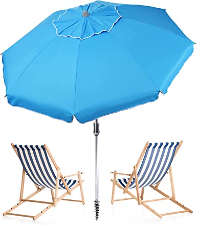 Photo 1 of Keten 6.5ft Beach Umbrella for Sand with Sand Anchor & Tilt Mechanism, Portable UPF 100+ Protection Windproof Outdoor Umbrella with Carry Bag & Four Prongs Hanging Hook for Beach?Patio, Outdoor
