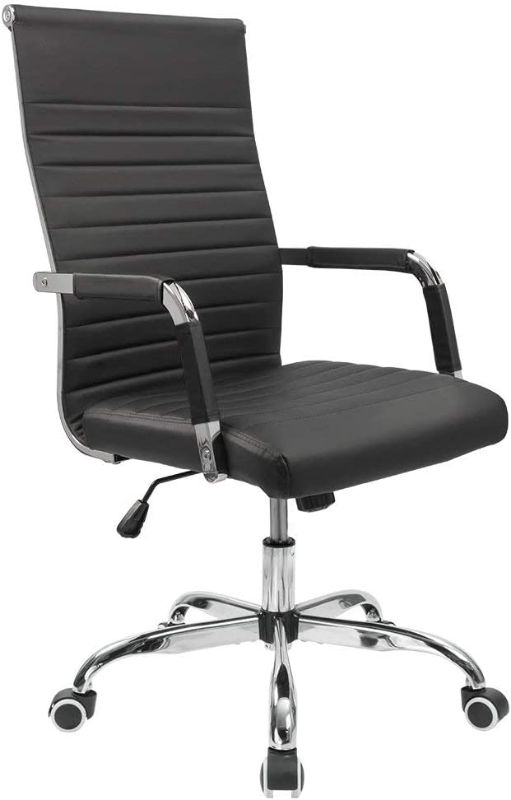 Photo 1 of Furmax Ribbed Office Desk Chair Mid-Back PU Leather Executive Conference Task Chair Adjustable Swivel Chair with Arms
