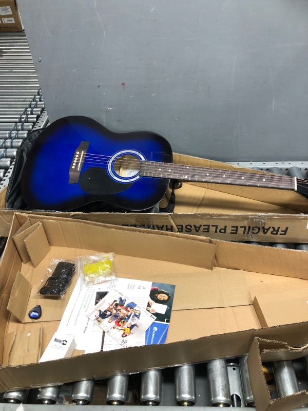 Photo 3 of RockJam Acoustic Guitar Superkit Includes Stand, Gig Bag, Tuner, Picks, Plectrum Holder, Spare Strings & Online Lessons 6 String Pack, Right, Blue, Full (RJW-101-BL-PK)