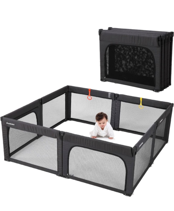 Photo 1 of Baby Playpen, Extra Large Play Center Yards Play Pens for Babies, Foldable Gate Playpen Infants Baby Fence Play Yard Safety Kids Playpen(Dark Black)