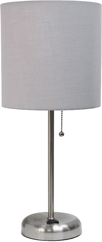 Photo 1 of Limelights LT2024-GRY Stick Charging Outlet Table Lamp, 19.29, Brushed Steel Base/Gray Shade
