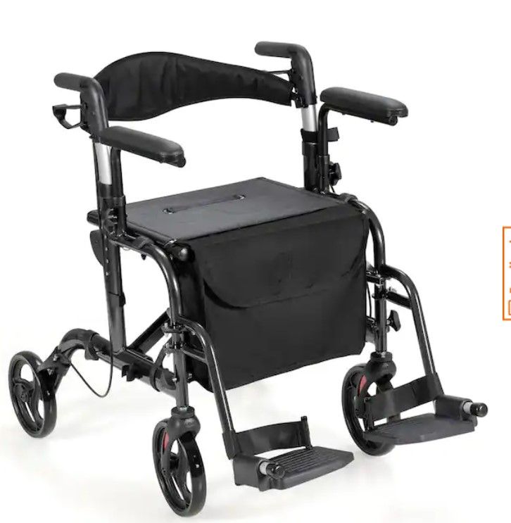 Photo 1 of 4-Wheel Folding Rollator Walker with Seat and 8 in. Wheels Supports up to 300 lbs. in Black
