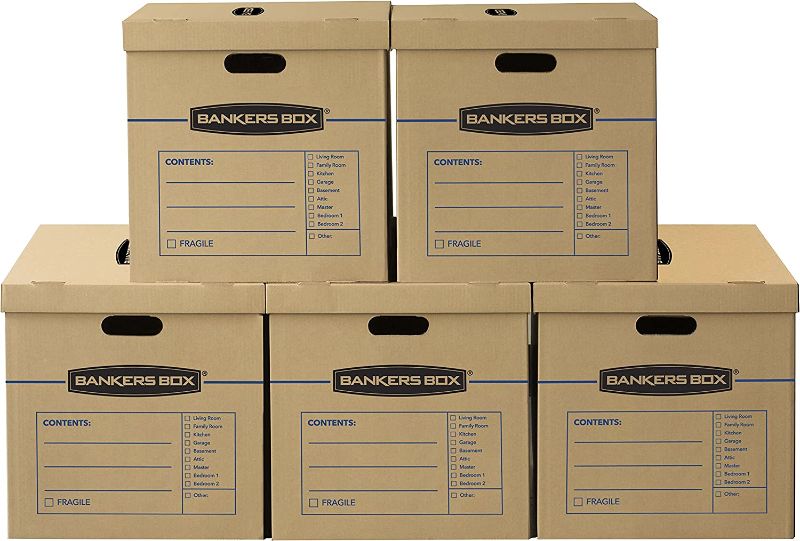 Photo 1 of Bankers Box SmoothMove Classic Moving Boxes, Tape-Free Assembly, Easy Carry Handles, Large, 21 x 17 x 17 Inches, 5 Pack (8818201)
