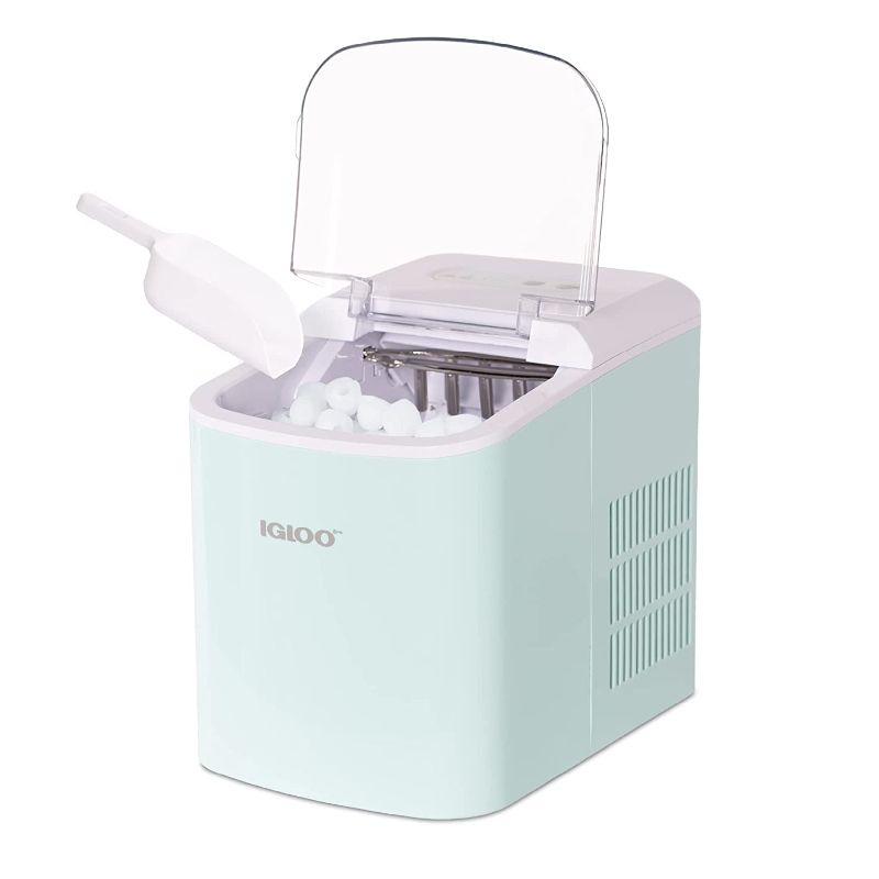 Photo 1 of Igloo Electric Countertop Ice Maker Machine - Automatic and Portable - 26 Pounds in 24 Hours - Ice Cube Maker - Ice Scoop and Basket - Ideal for Iced Coffee and Cocktails - Aqua
