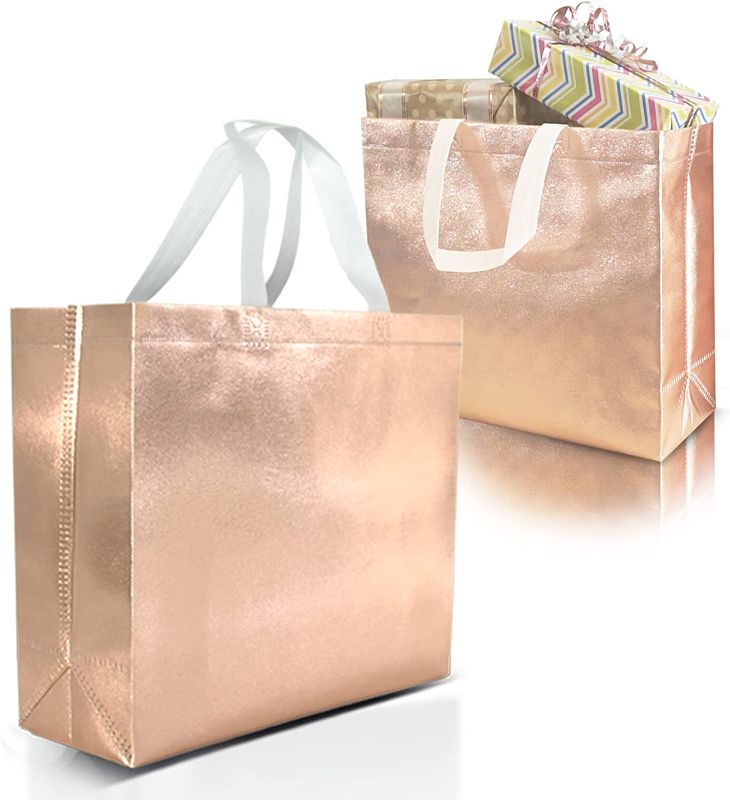 Photo 1 of Nush Nush Rose Gold Gift Bags Large Size – Set of 15 Reusable Rose Gold Gift Bags With White Handles - Perfect As Christmas Gift Bags, Goodie Bags, Birthday Gift Bags, Party Favor Bags –13Wx5Dx11H
