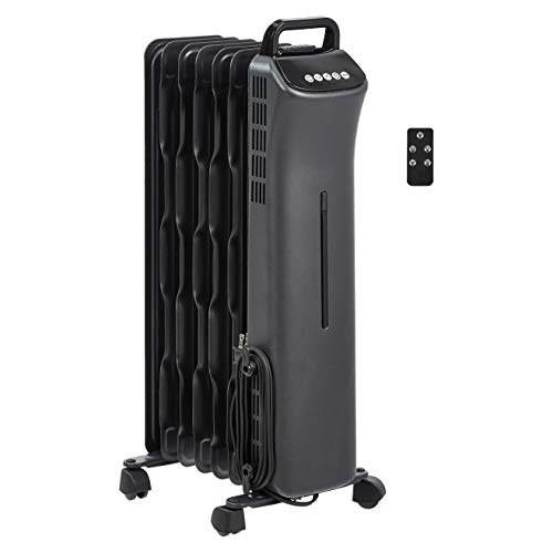 Photo 1 of Amazon Basics Portable Digital Radiator Heater with 7 Wavy Fins and Remote Control, Black, 1500W
