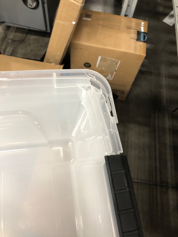 Photo 7 of IRIS USA 72 Qt. Plastic Storage Bin Tote Organizing Container with Durable Lid and Secure Latching Buckles, Stackable and Nestable, 4 Pack, clear with Black Buckle g) 72 Qt. - 4 Pack