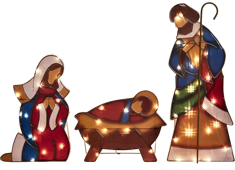 Photo 1 of Christmas Nativity Set, 34.3" Christmas Holy Family Nativity Scene with Plug, Lighted Nativity Scene with 50 Clear Mini Lights, Christmas Indoor/Outdoor Nativity Set (Baby Jesus, Mary and Joseph)
