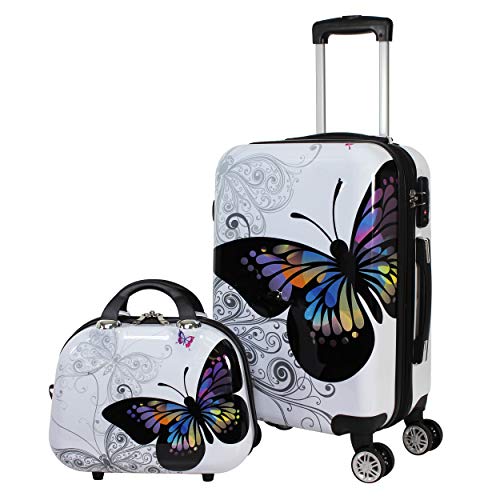 Photo 1 of **Unknown Security Code* World Traveler Black and White Butterfly 2-Piece Carry-on Spinner Luggage Set
