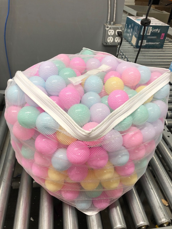 Photo 2 of Amazon Basics BPA Free Crush-Proof Plastic Ball Pit Balls with Storage Bag, Toddlers Kids 12+ Months, 6 Pastel Colors - Pack of 400 6 Pastel Colors 400 Balls