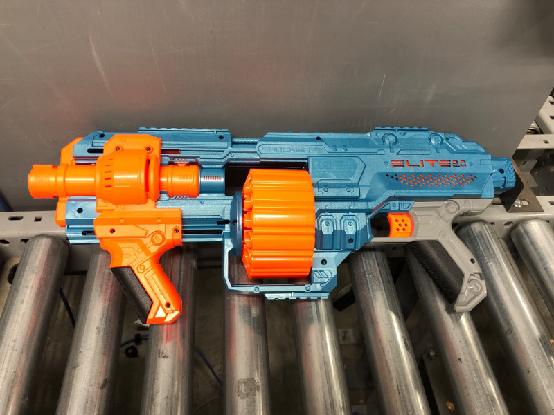 Photo 2 of NERF Elite 2.0 Shockwave RD-15 Blaster, 30 Darts, 15-Dart Rotating Drum, Pump-Action Slam Fire, Built-in Customizing Capabilities FFP