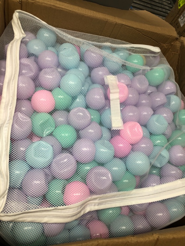 Photo 2 of Amazon Basics BPA Free Crush-Proof Plastic Ball Pit Balls with Storage Bag, Toddlers Kids 12+ Months, 6 Pastel Colors - Pack of 1000 6 Pastel Colors 1,000 Balls