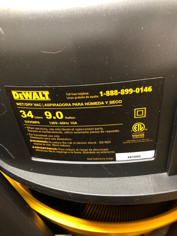 Photo 5 of DEWALT 9 Gallon Wet/Dry VAC, Heavy-Duty Shop Vacuum with Attachments, 5 Peak HP, with Blower Function, DXV09PA, Yellow