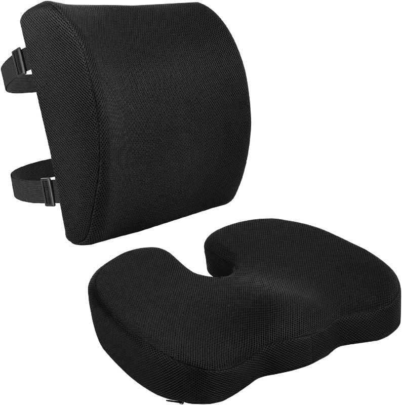 Photo 1 of Amazon Basics Seat Cushion & Lumbar Support, Memory Foam, Black, 2-Pack