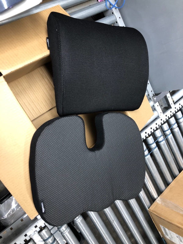 Photo 2 of Amazon Basics Seat Cushion & Lumbar Support, Memory Foam, Black, 2-Pack