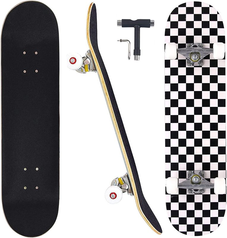 Photo 1 of CAPARK Skateboards for Beginners Adults Youths Teens Kids Girls Boys 31 Inch Pro Complete Skate Boards 7 Layer Canadian Maple Double Kick Concave Longboards
