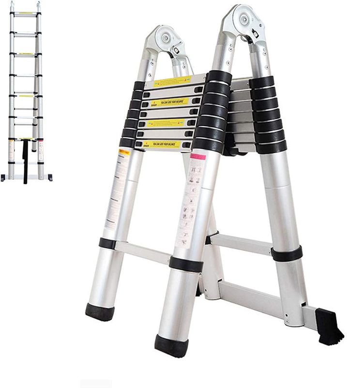 Photo 1 of 16.5FT Telescopic Folding Ladder Extension Aluminum 2.5M+2.5M A-Frame 5M Straight Ladder Telescoping Portable Foldable Anti-Slip Steps Multi-Purpose With...
