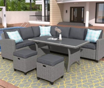 Photo 1 of **INCOMPLETE MISSIGN BOX 1 & 3 OF 3 !! Outdoor Furniture Garden Sofas Patio Set 5 Piece Outdoor Conversation Set Dining Table Chair With Ottoman And Throw Pillows
