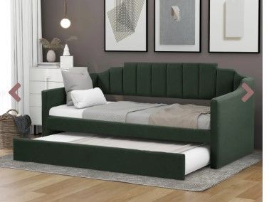 Photo 1 of **INCOMPLETE MISSING UNKOWN BOXES !! Upholstered Twin Daybed with Trundle, Green?New?
