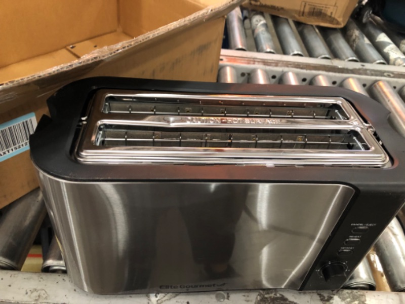 Photo 2 of Elite Gourmet ECT-3100 Long Slot 4 Slice Toaster, Reheat, 6 Toast Settings, Defrost, Cancel Functions, Built-in Warming Rack, Extra Wide Slots for Bagels & Waffles, Stainless Steel & Black
