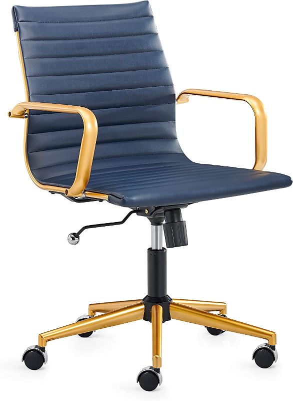 Photo 1 of CAROCC Gold Office Chair with Lumbar Support Blue and Gold Desk Chair Blue and Gold Office Chair mid Back White Desk Chairs with Wheels Swivel Gold Desk Chair 320lbs 3011 (Gold-Blue)
