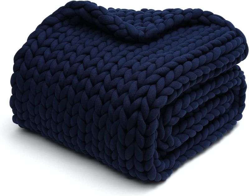 Photo 1 of YnM Knitted Weighted Blanket, Hand Made Chunky Knit Weighted Throw for Sleep, Stress or Home Décor, Rest and Relax in Style with YnM's Breathable Weighted Blankets (Prussian Blue, 60''x80'' 20lbs)
