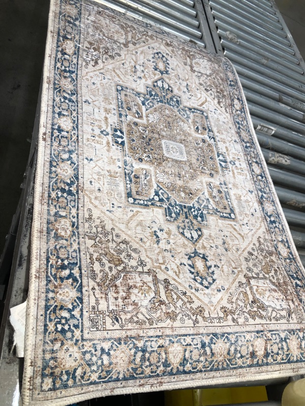 Photo 1 of 2'3'' x 3'8'' white blue pattern area rug