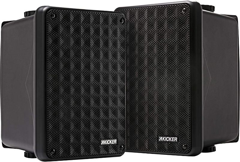 Photo 1 of Kicker KB6B 2-Way Full Range Indoor Outdoor Speakers (Pair) Weatherproof Speakers for Patio Sunroom Garage Poolside in-Home | 6.5 inch woofer, 2x5 inch Horn Tweeter | Quick Mounting System Black
