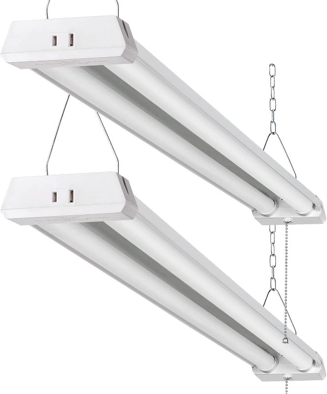 Photo 1 of 4FT Linkable LED Shop Light for Garages, 42W 4800LM 5000K Daylight LED Shop Lights, LED Ceiling Light with Pull Chain (ON/Off), Linear Worklight Fixture with Plug, 2 Pack
