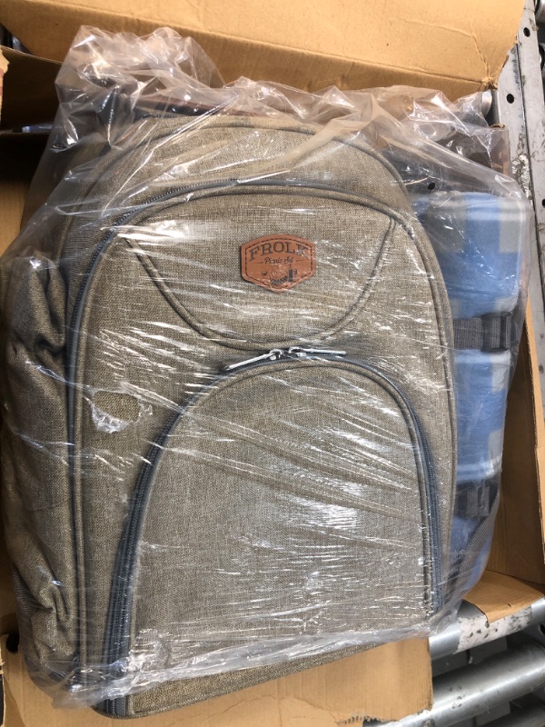 Photo 1 of Frolk Picnic Backpack Set for 4 - Picnic Basket Backpack Kit with 4 Cutlery Sets, Cooler Compartment, Wine Holder, Picnic Blanket, 3 Food Storage Containers - Picnic Gift for Men and Women