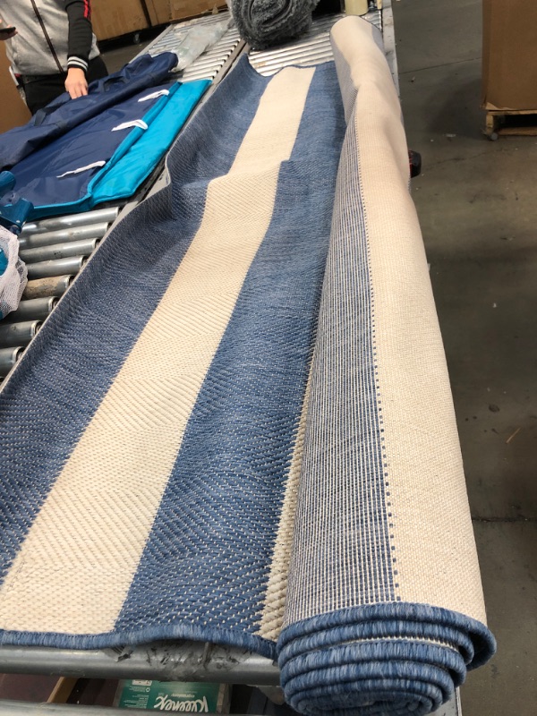 Photo 1 of 6'2" x 9' blue and white striped rug