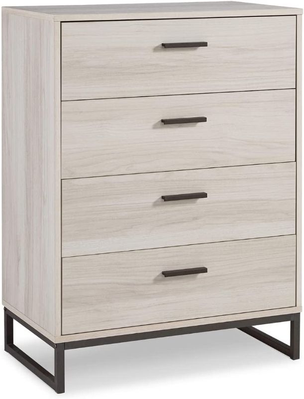 Photo 1 of **MINOR DAMAGE** Signature Design by Ashley Socalle Modern Industrial 4 Drawer Chest of Drawers, Washed Beige
