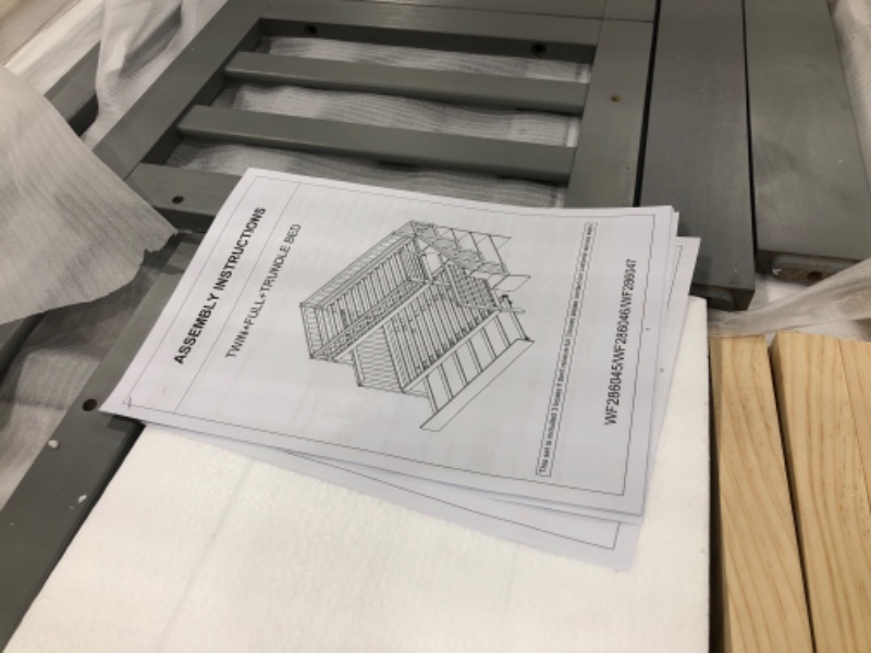 Photo 5 of **INCOMPLETE SET BOX 3 OUT OF 3** Twin Over Full Bunk Bed with Twin Size Trundle, Wooden Bunk Bed with Stairway , Storage and Guard Rail for Kids, Adults (Gray)
