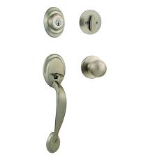 Photo 1 of **MINOR DAMAGE** Kwikset Dakota Satin Nickel Single Cylinder Door Handleset with Polo Door Knob Featuring SmartKey Security