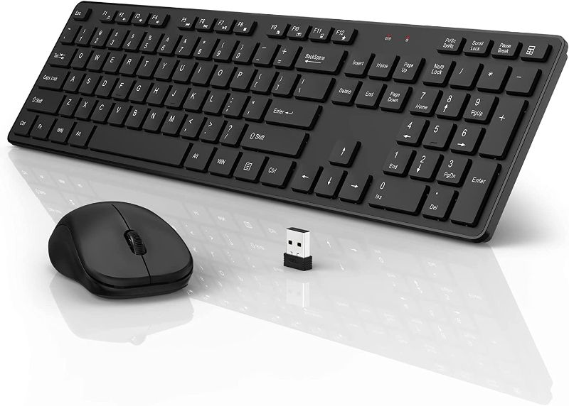 Photo 1 of 
Wireless Keyboard and Mouse, Silent Mouse and Full Size Ergonomic Keyboard with Number Pad and 2.4G USB Receiver, Deeliva Plug and Play Combo f