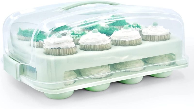 Photo 1 of 2 pack Extra Sturdy Stackable Cupcake Boxes.Top Shelf Elements Cupcake Carrier, Fashionable clear Cupcake Holder Carries 24 Standard-Size Cupcakes, Durable Muffin Traveler Airtight Storage Two Tier Stand and Reusable Cupcake Box