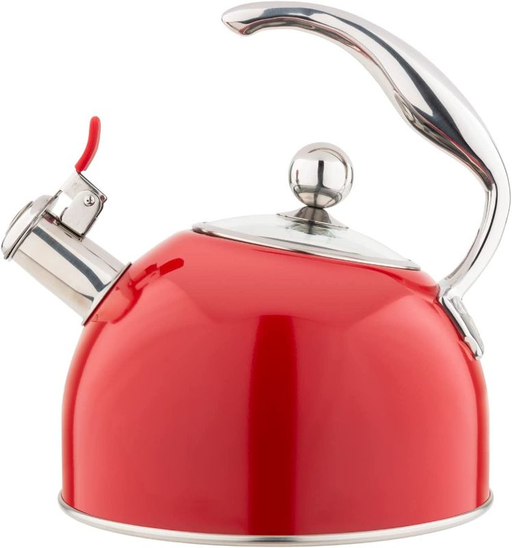 Photo 1 of 
Viking 2.6 Quart Stainless Steel Whistling Tea Kettle with 3-Ply Base, Red
Color:Red
