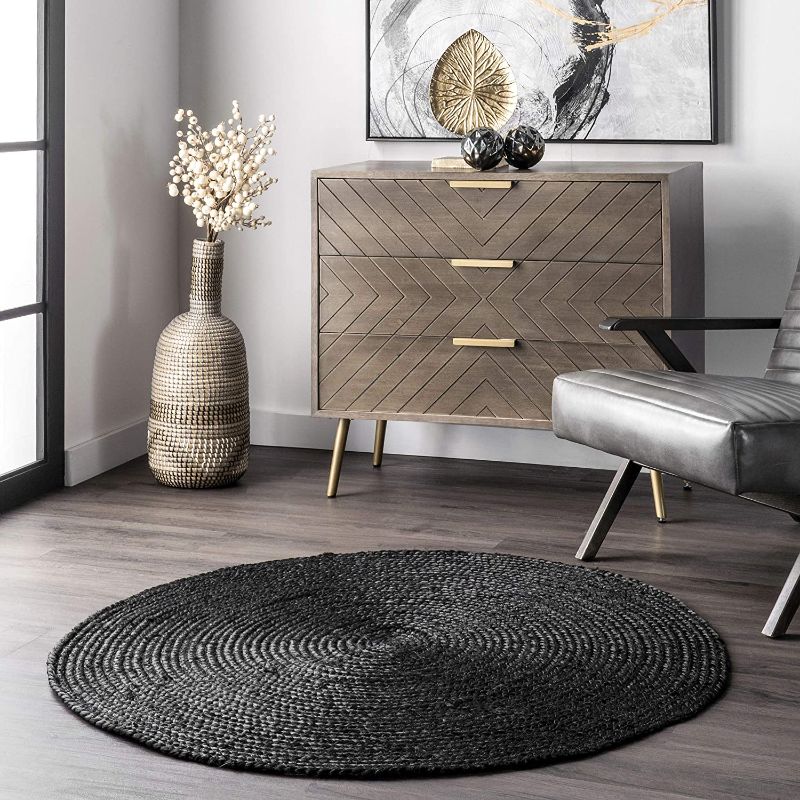 Photo 1 of 
nuLOOM Rigo Hand Woven Farmhouse Jute Area Rug, 4' Round, Black
Size:4' Round