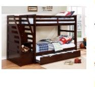 Photo 1 of **Only 1 Box Of 3**Badagliacca Twin Over Twin Solid Wood Standard Bunk Bed with Trundle Espresso