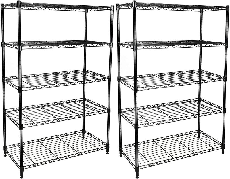Photo 1 of ***MISSING COMPONENTS*** Simple Deluxe Heavy Duty 5-Shelf Shelving Unit, 29.92" D x 13.98" W x 61.02" H, 5 Tier, Black, 2 Pack
