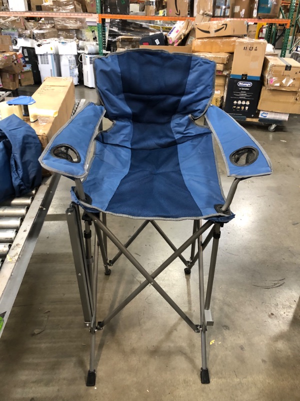 Photo 3 of Extra Tall Folding Chair - Bar Height Director Chair for Camping, Home Patio and Sports - Portable and Collapsible with Footrest and Carrying Bag - Up to 300 lbs Weight Capacity (Blue)
