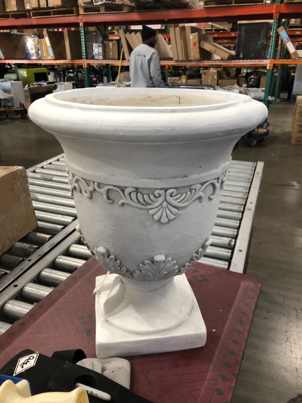 Photo 2 of 20 in. White Stone Antique Moroccan Urn Planter
