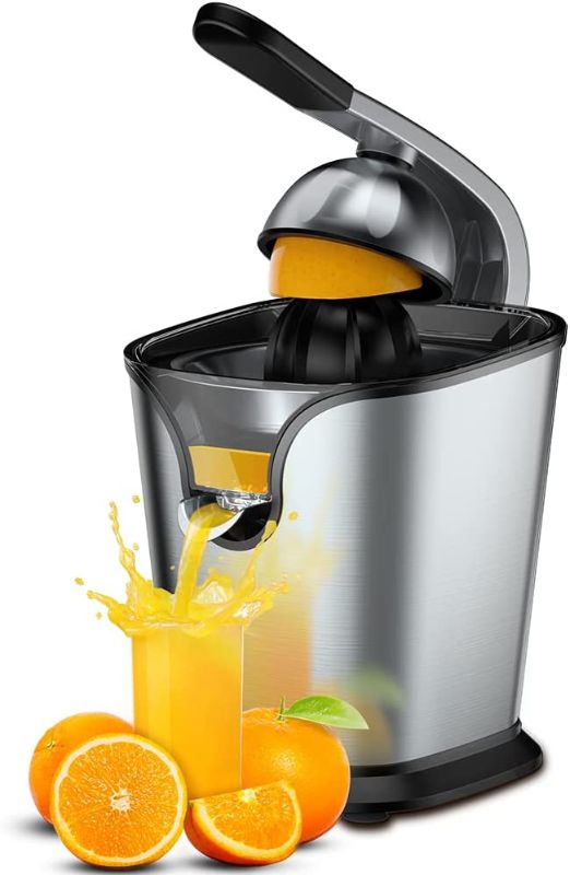 Photo 1 of Ainclte Electric Citrus Juicer Squeezer Stainless Steel 150 Watts of Power for Orange Lemon Lime Grapefruit Juice with Soft Rubber Grip, Filter and Anti-drip Spout Lock - Black, Black/Stainless Steel
