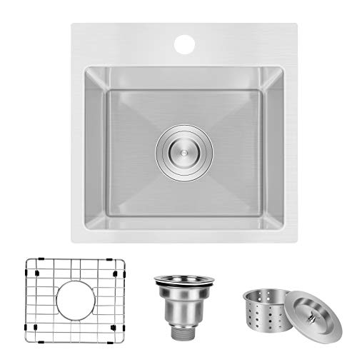 Photo 1 of 
YSSOA Top-Mount Workstation Kitchen Sink 16 Gauge Single Bowl Stainless Steel with Accessories (Pack of 3 Built-in Components) 15-Inch Silver
