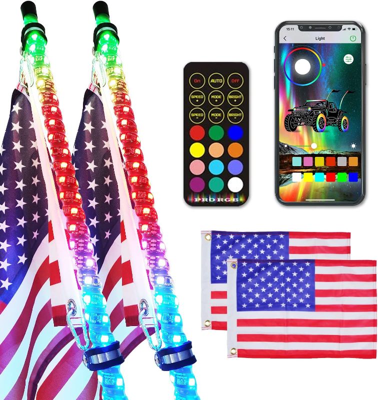 Photo 1 of Adust LED Whip Lights for UTV Dune Buggy 2PCS 3FT, Spiral RGB, 300 Colors, 178 Modes, Bluetooth Remote Control, Waterproof IP67 for Can-Am ATV UTV RZR Polaris Dune Buggy Offroad Truck Accessories
