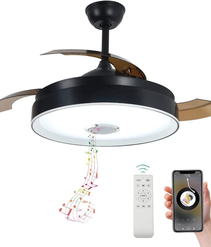 Photo 1 of PARTS ONLY!! Wintpea Ceiling Fan Light with Retractable Blades and Remote, Bluetooth Ceiling Fan with Music Speaker Indoor 7 Color Change 6 Speed Reversible Motor (Black)
