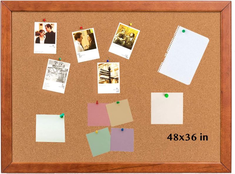 Photo 1 of Cork Board 36 x 48 Inch Bulletin Board, Cork Notice Call Board 100% Wood Framed Brazil Imported, Mounting Hardware Push Pins Included 